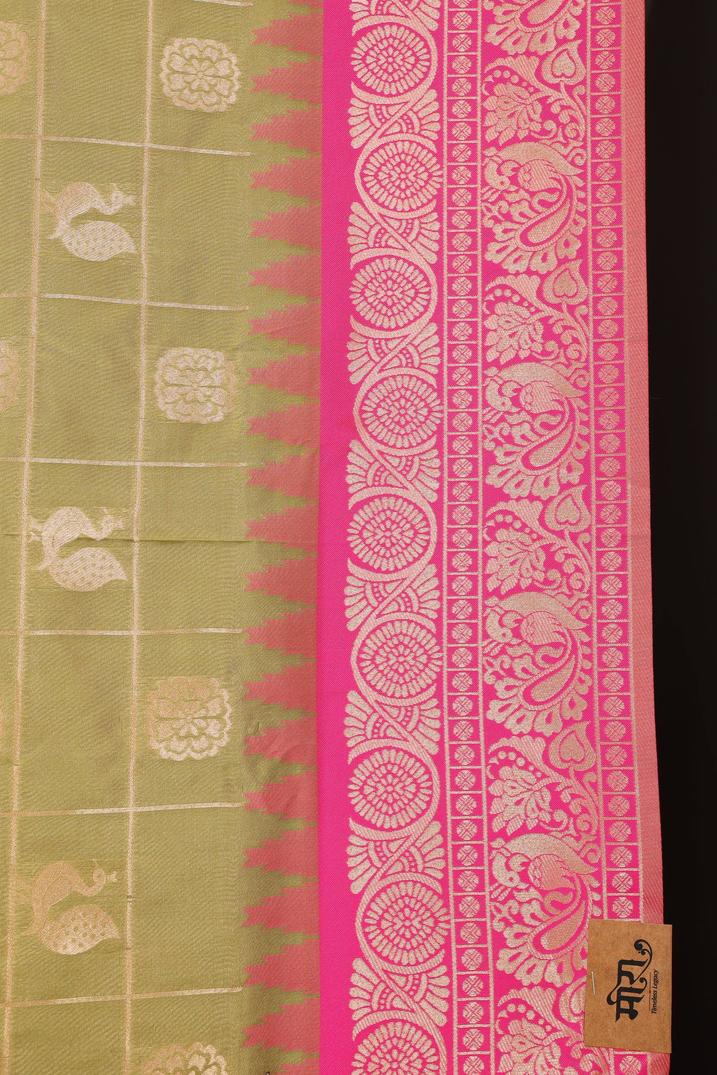 Olive & Rani Pink Zari Check Saree