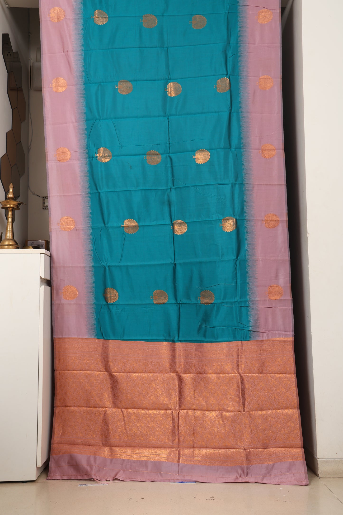 Teal and Blush Pink Laxmi Silk