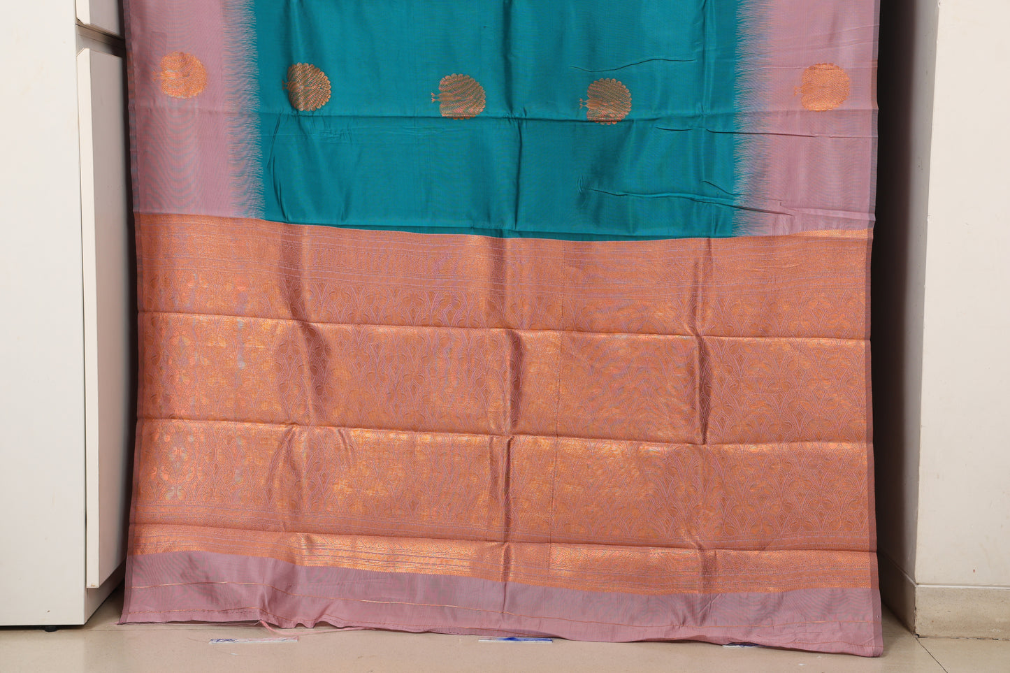 Teal and Blush Pink Laxmi Silk