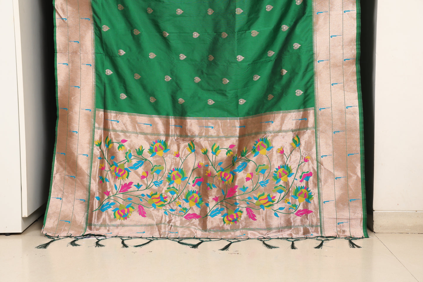 Emerald Green Tripple Muniya Border Saree