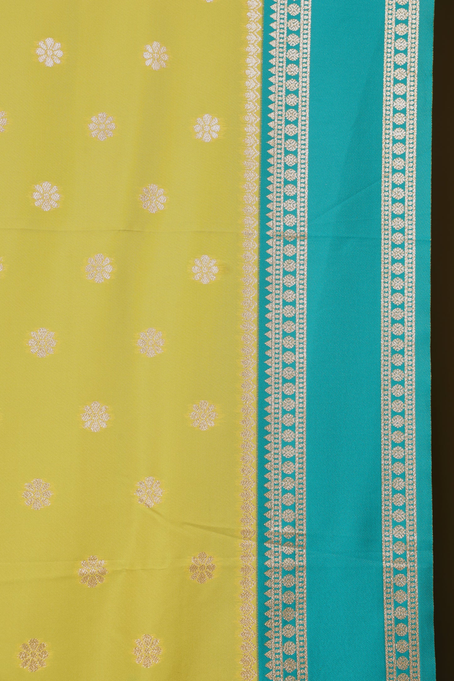 Lemon Yellow & Turquoise Blue Contrast Narayanpeth Saree