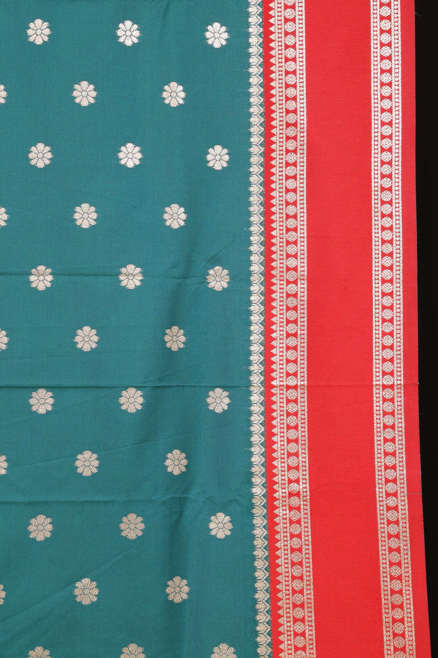 Teal  & Sindoor Red Contrast Narayanpeth Saree