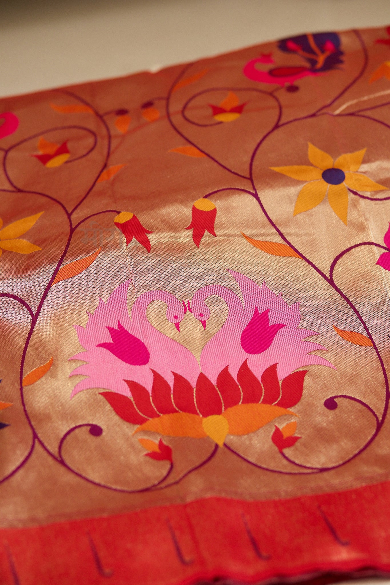Brown silk blend Brocket Paithani Saree with unstitched blouse