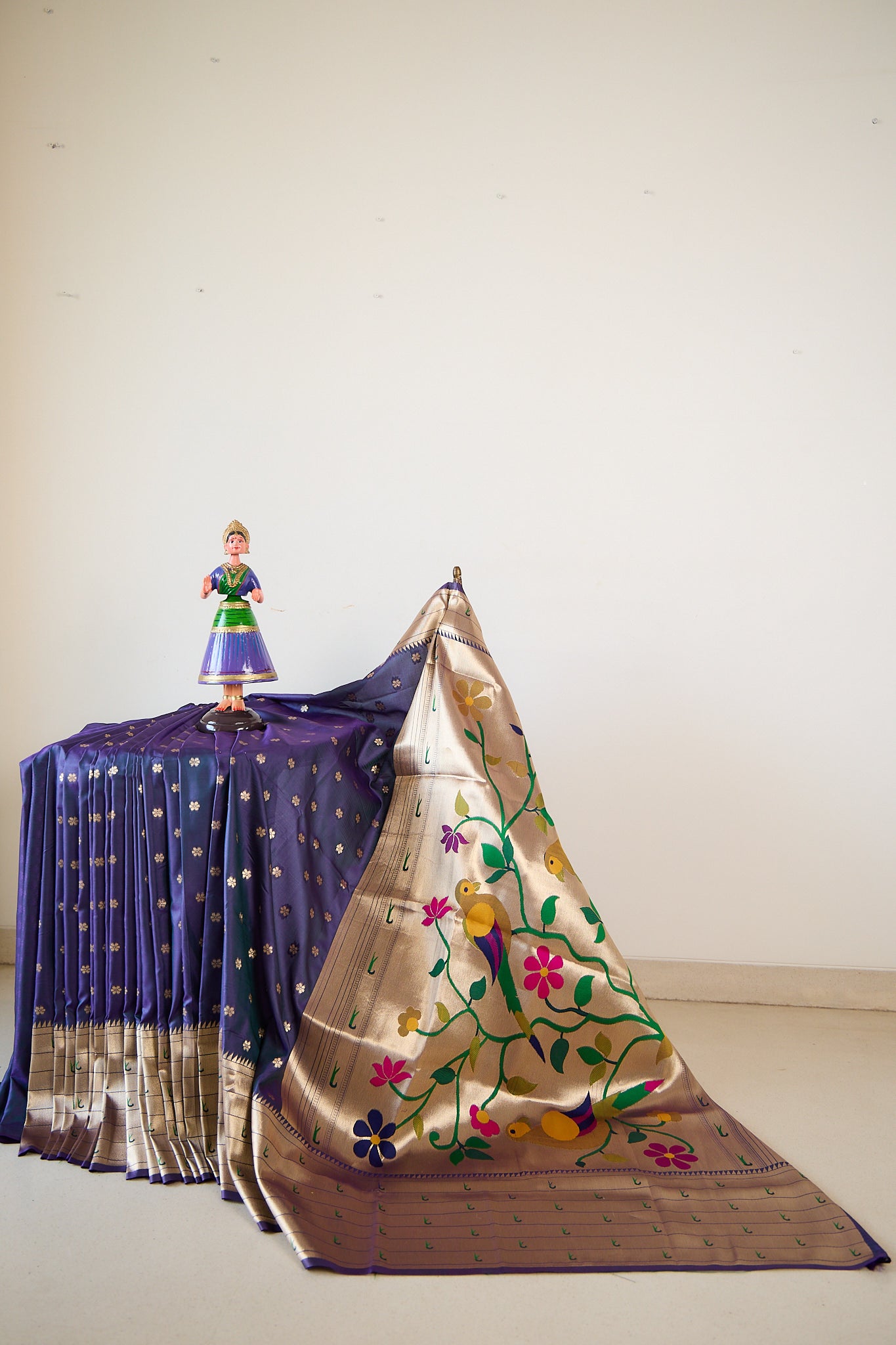 Steel Blue Seven Rows Muniya Skirt Border Paithani