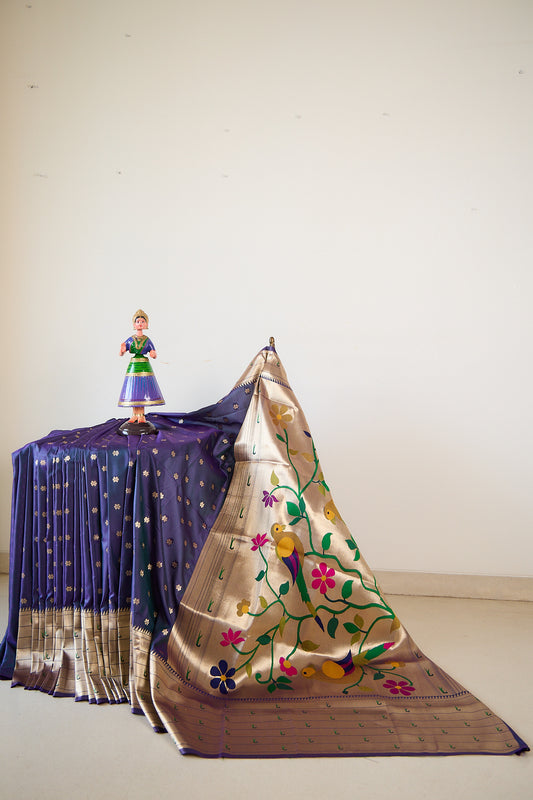 Steel Blue Seven Rows Muniya Skirt Border Paithani