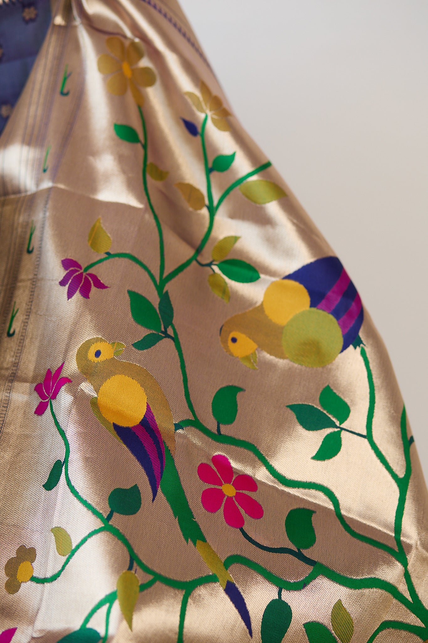 Steel Blue Seven Rows Muniya Skirt Border Paithani