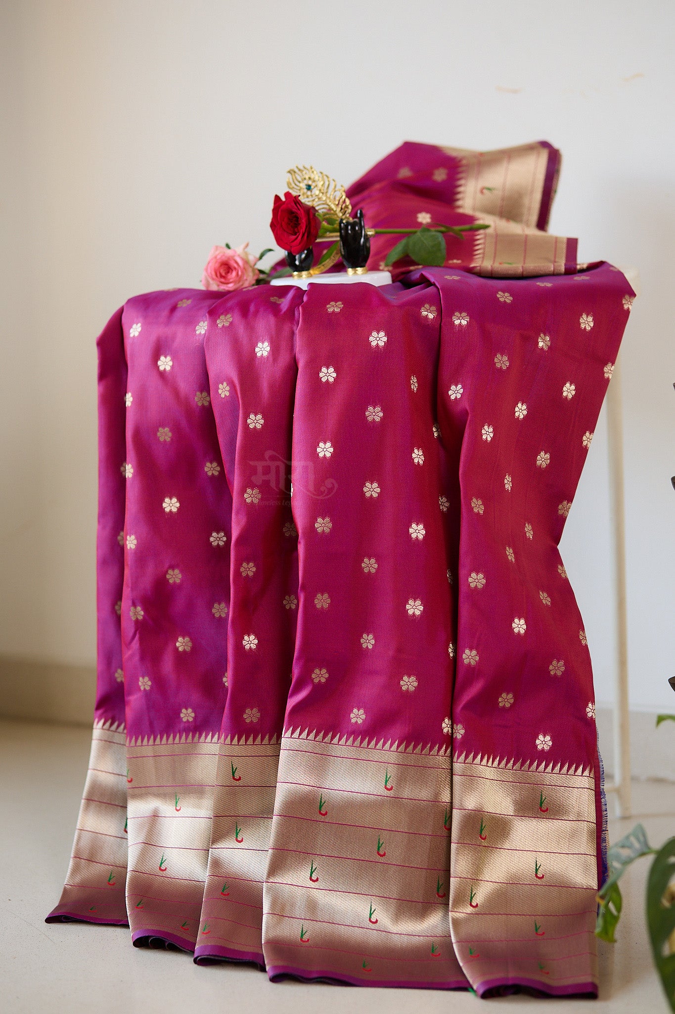 Magenta  Kanjivaram Silk blend Paithani Saree with unstitched blouse