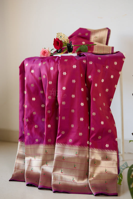 Magenta  Kanjivaram Silk blend Paithani Saree with unstitched blouse