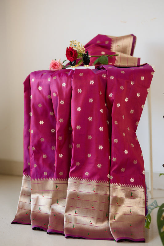 Royal Magenta Seven Rows Muniya Skirt Border Paithani