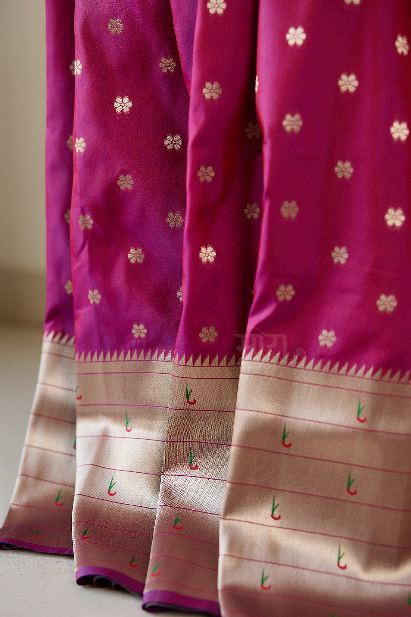 Magenta  Kanjivaram Silk blend Paithani Saree with unstitched blouse