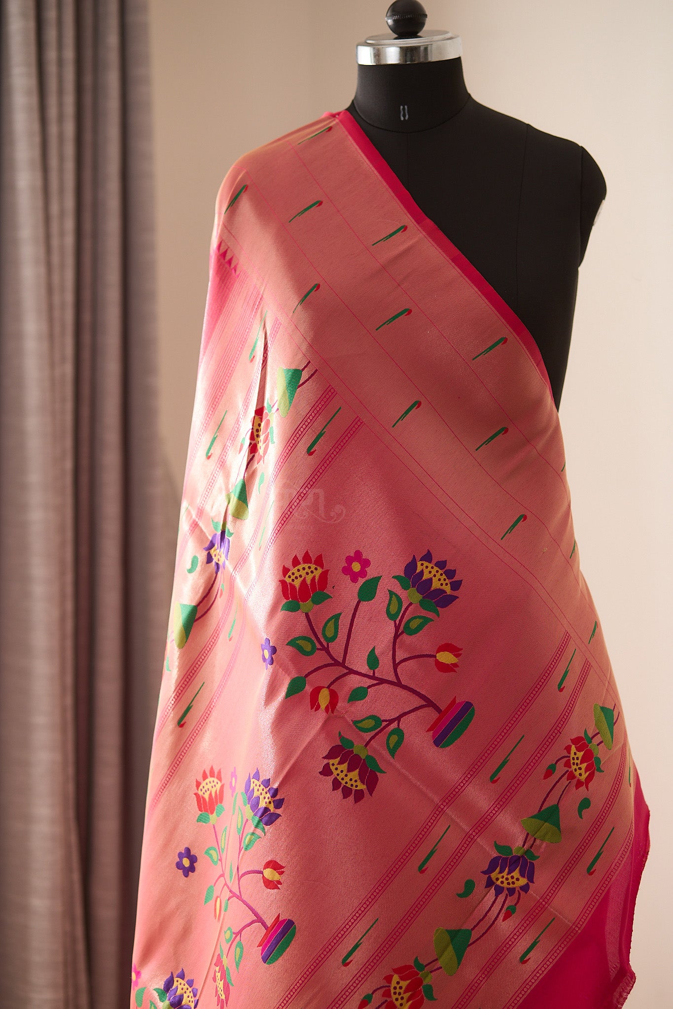 Rani Pink  Kanjivaram Silk blend Tissue Paithani Saree with unstitched blouse