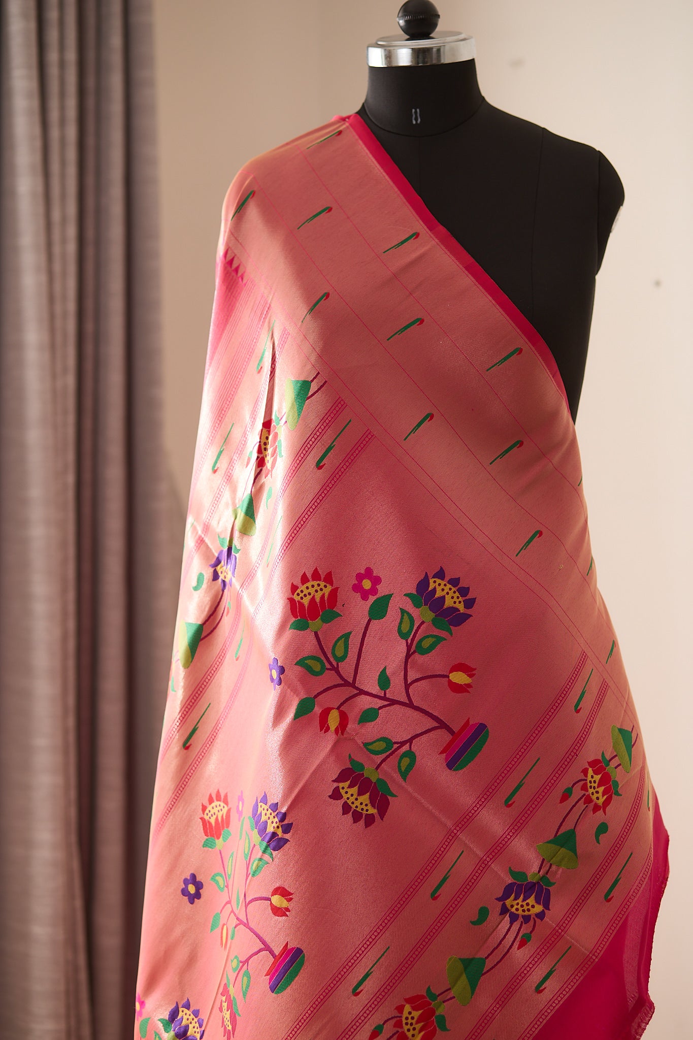 Rani Pink Triple Muniya Tissue Paithani