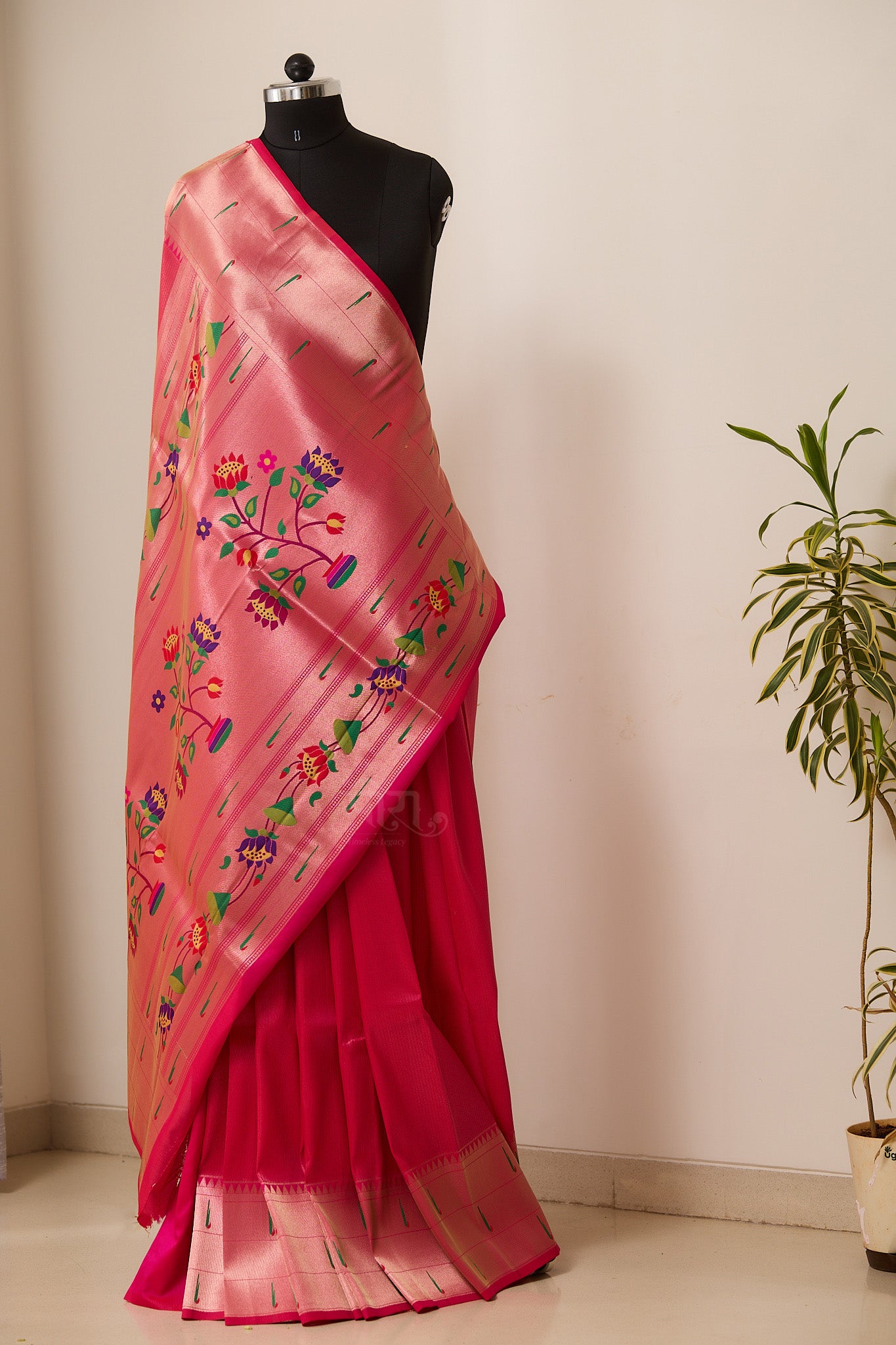 Rani Pink  Kanjivaram Silk blend Tissue Paithani Saree with unstitched blouse