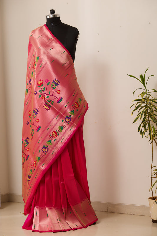 Rani Pink Triple Muniya Tissue Paithani