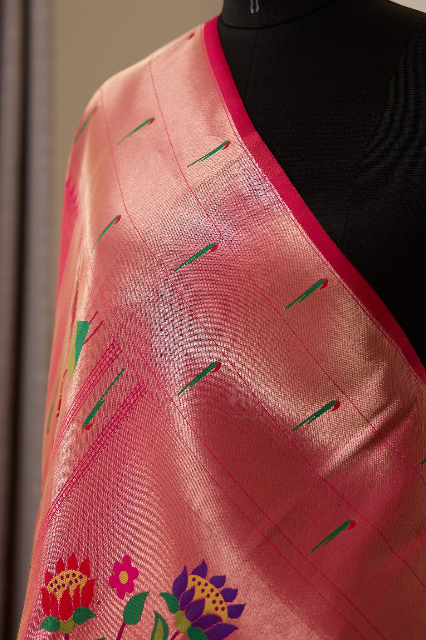 Rani Pink  Kanjivaram Silk blend Tissue Paithani Saree with unstitched blouse