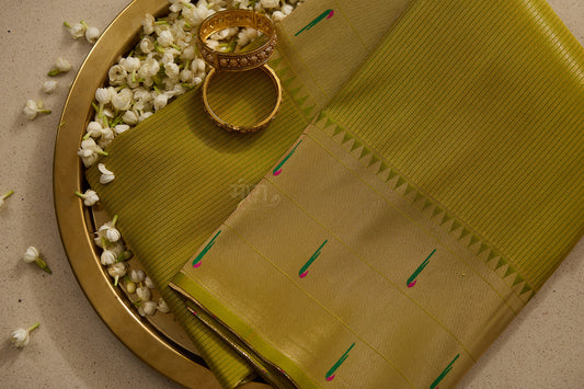 Lime Green  Kanjivaram Silk blend Tissue Paithani Saree with unstitched blouse
