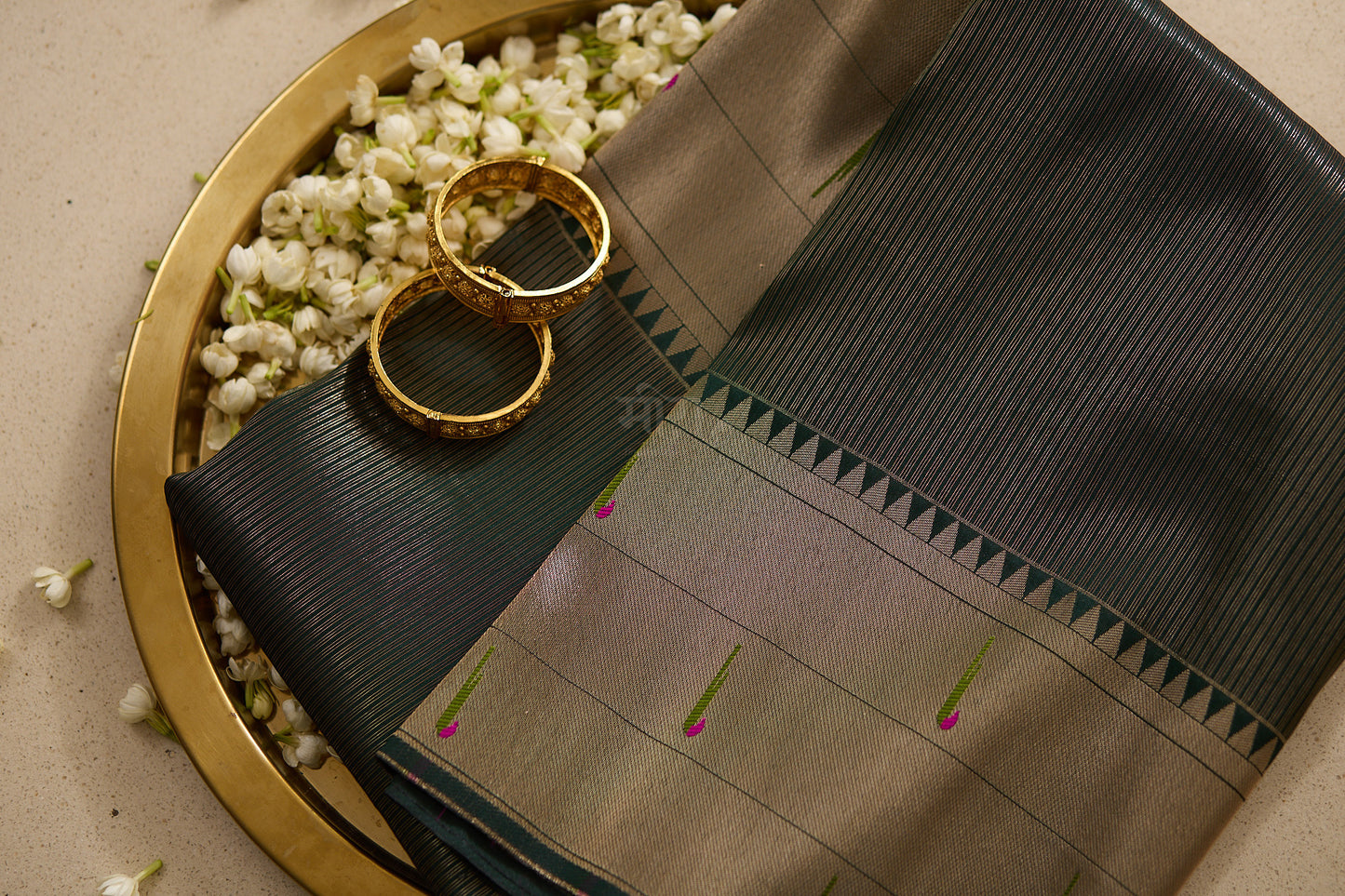 Dark Green Kanjivaram Silk blend Tissue Paithani Saree with unstitched blouse