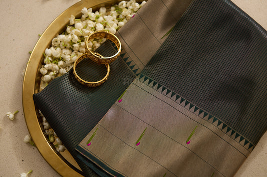 Dark Green Kanjivaram Silk blend Tissue Paithani Saree with unstitched blouse