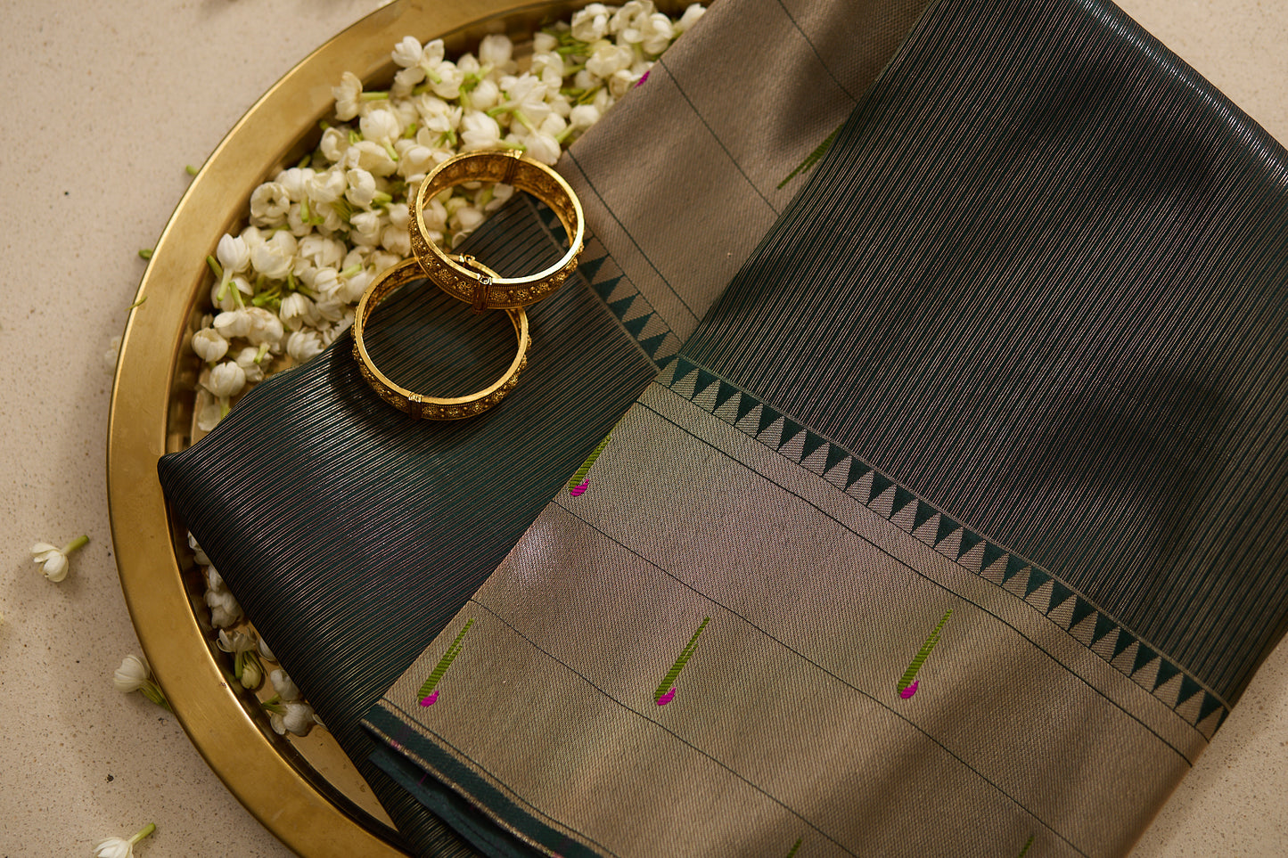 Forest Green Triple Muniya Tissue Paithani