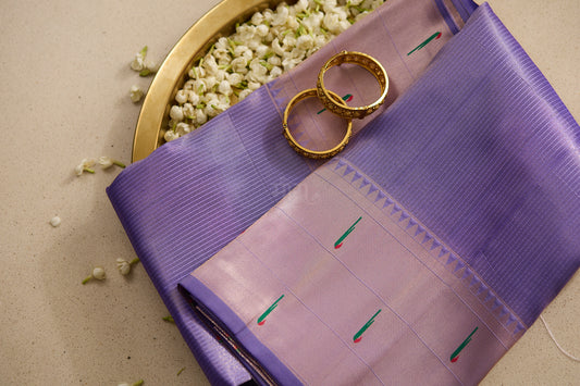 Lavender Kanjivaram Silk blend Tissue Paithani Saree with unstitched blouse