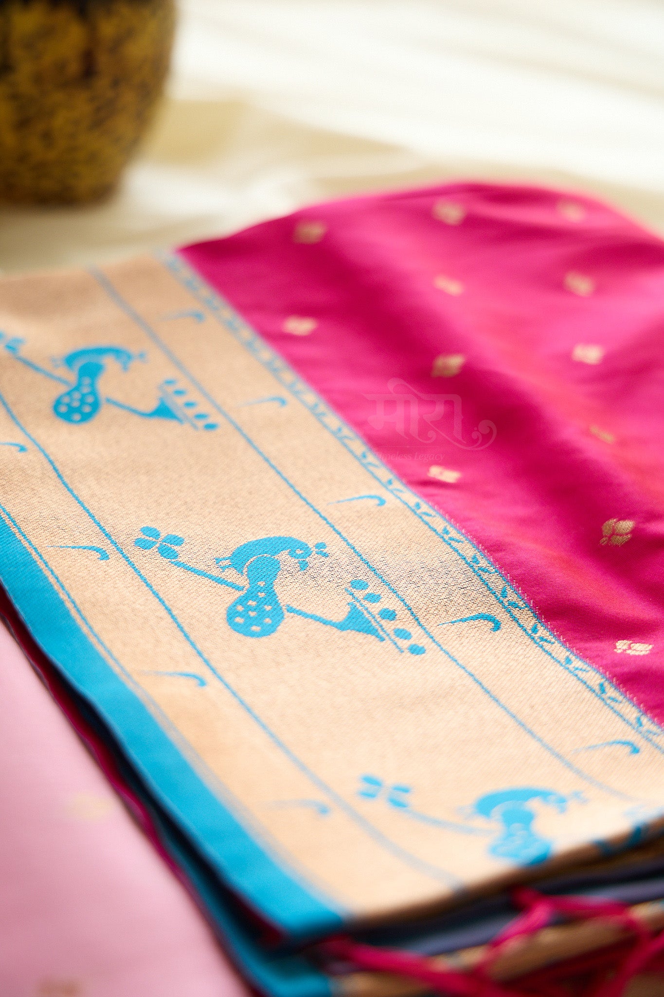 Blue Kanjivaram Silk blend Paithani Saree with unstitched blouse