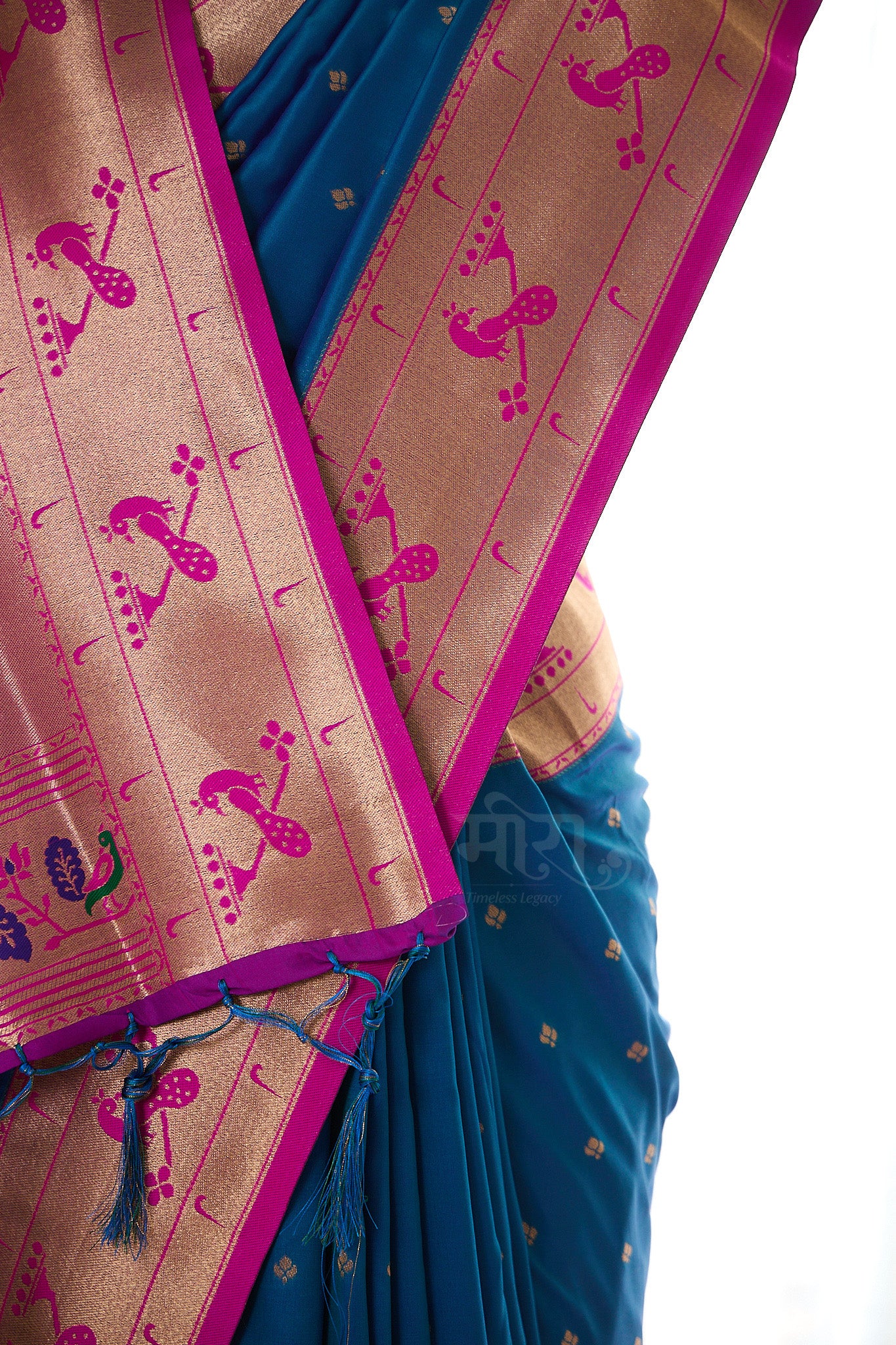 Blue Kanjivaram Silk blend Paithani Saree with unstitched blouse