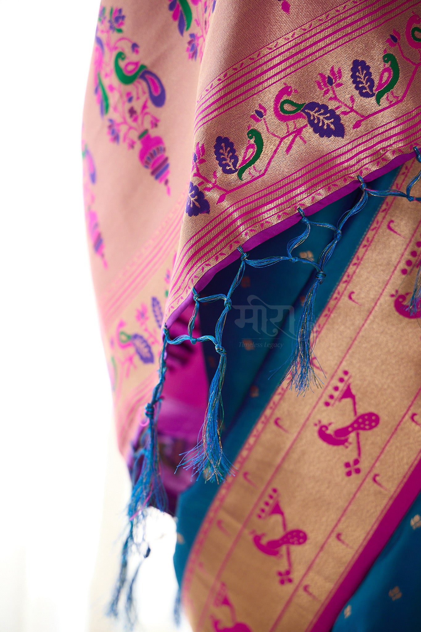 Blue Kanjivaram Silk blend Paithani Saree with unstitched blouse