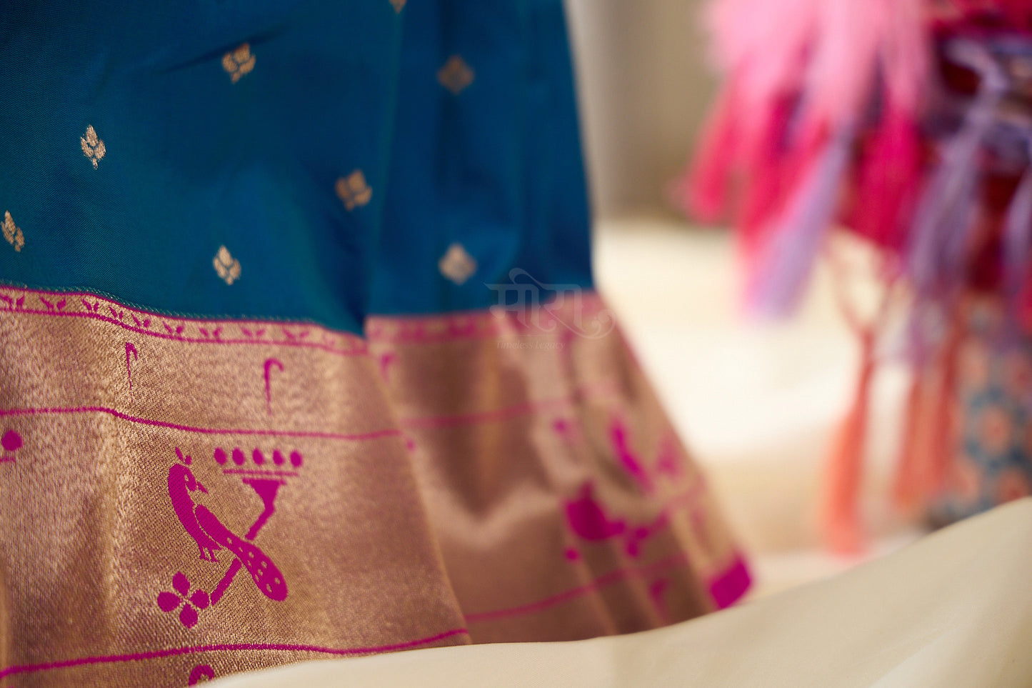 Blue Kanjivaram Silk blend Paithani Saree with unstitched blouse