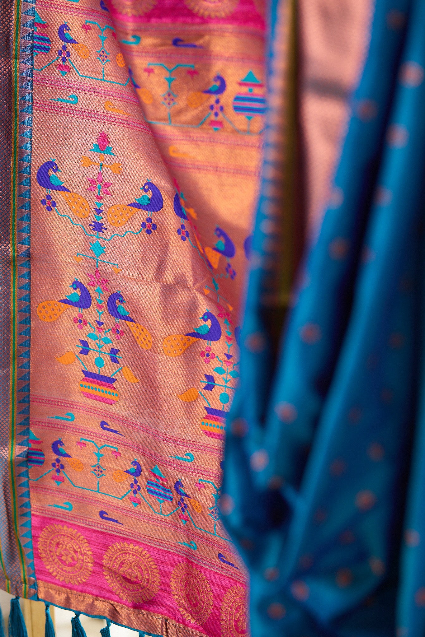 Teal Blue zari woven Nath Paithani Saree with unstitched blouse