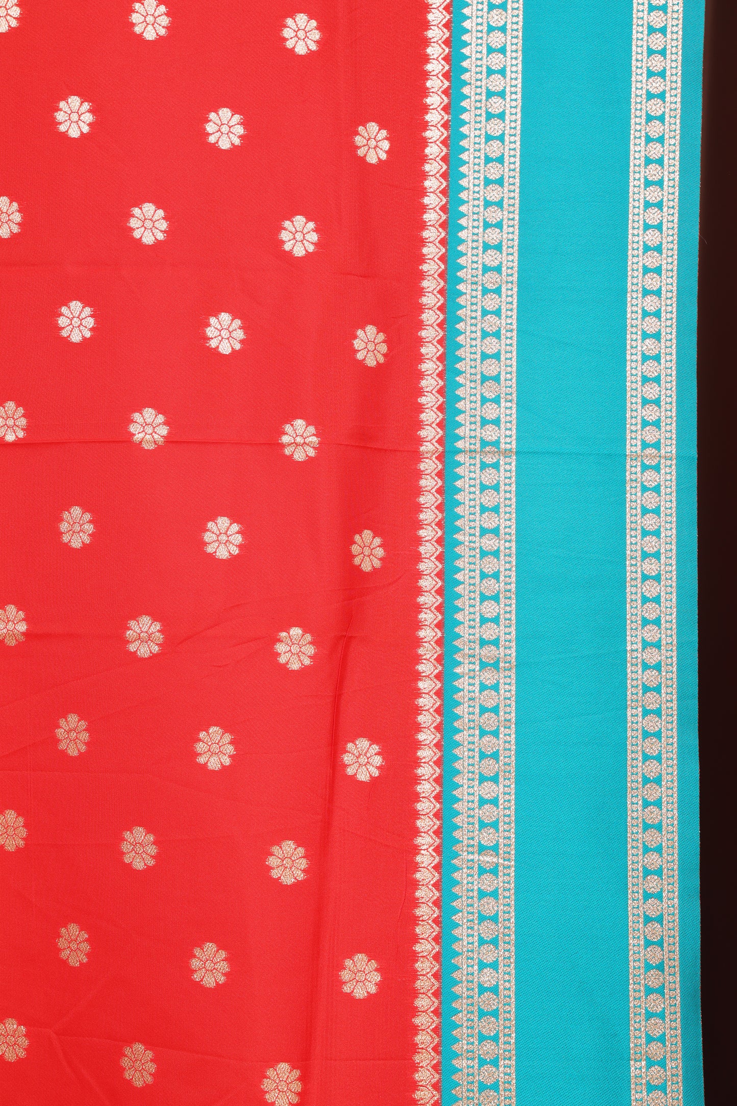 Sindoor Red & Turquoise Blue Contrast Narayanpeth Saree