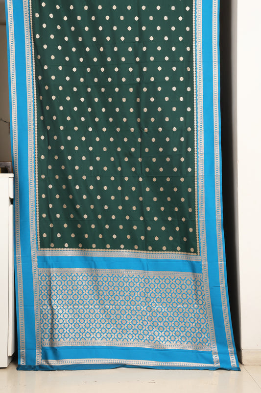 Bottle Green & Turquoise Blue Contrast Narayanpeth Saree
