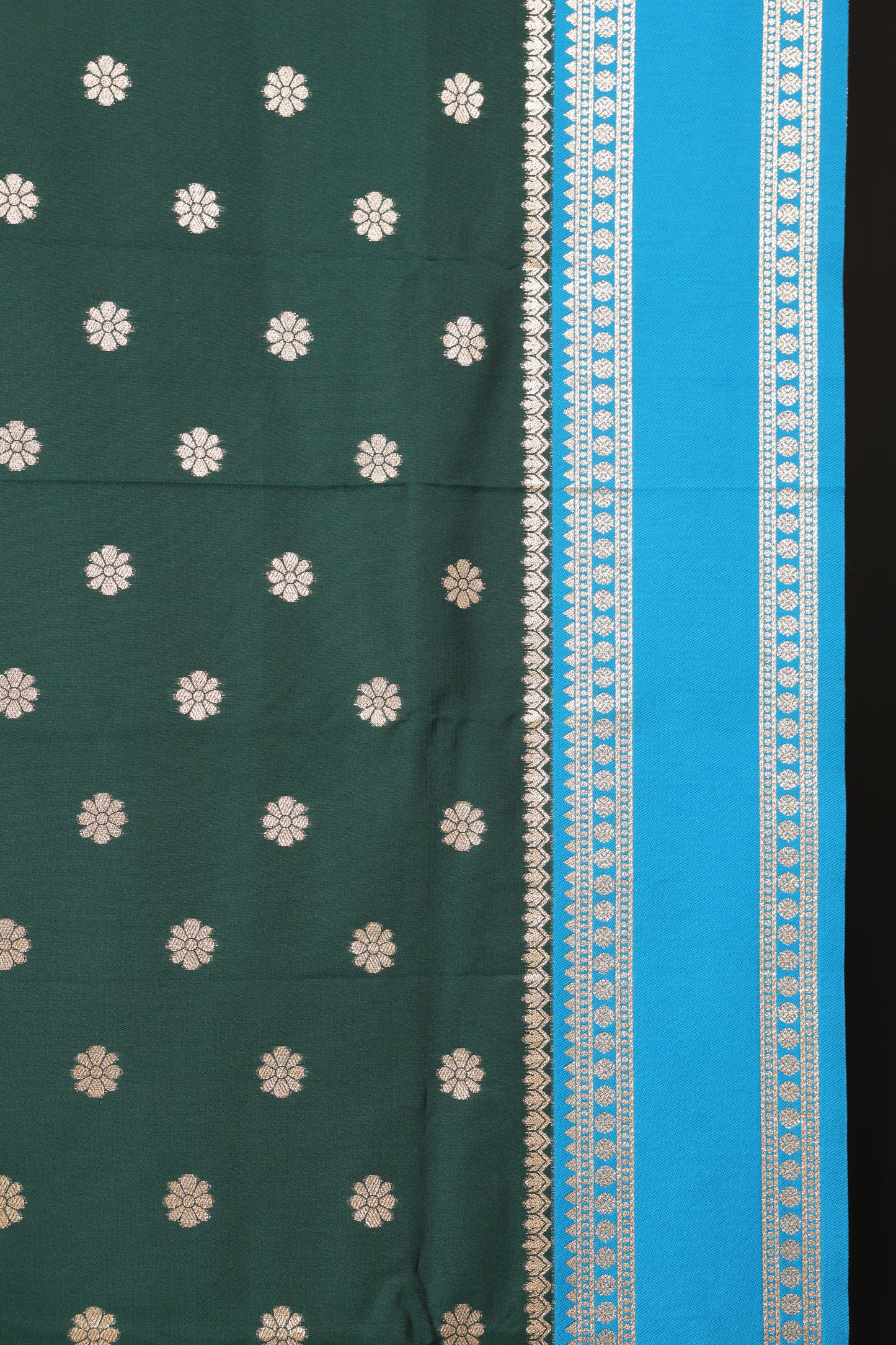 Bottle Green & Turquoise Blue Contrast Narayanpeth Saree