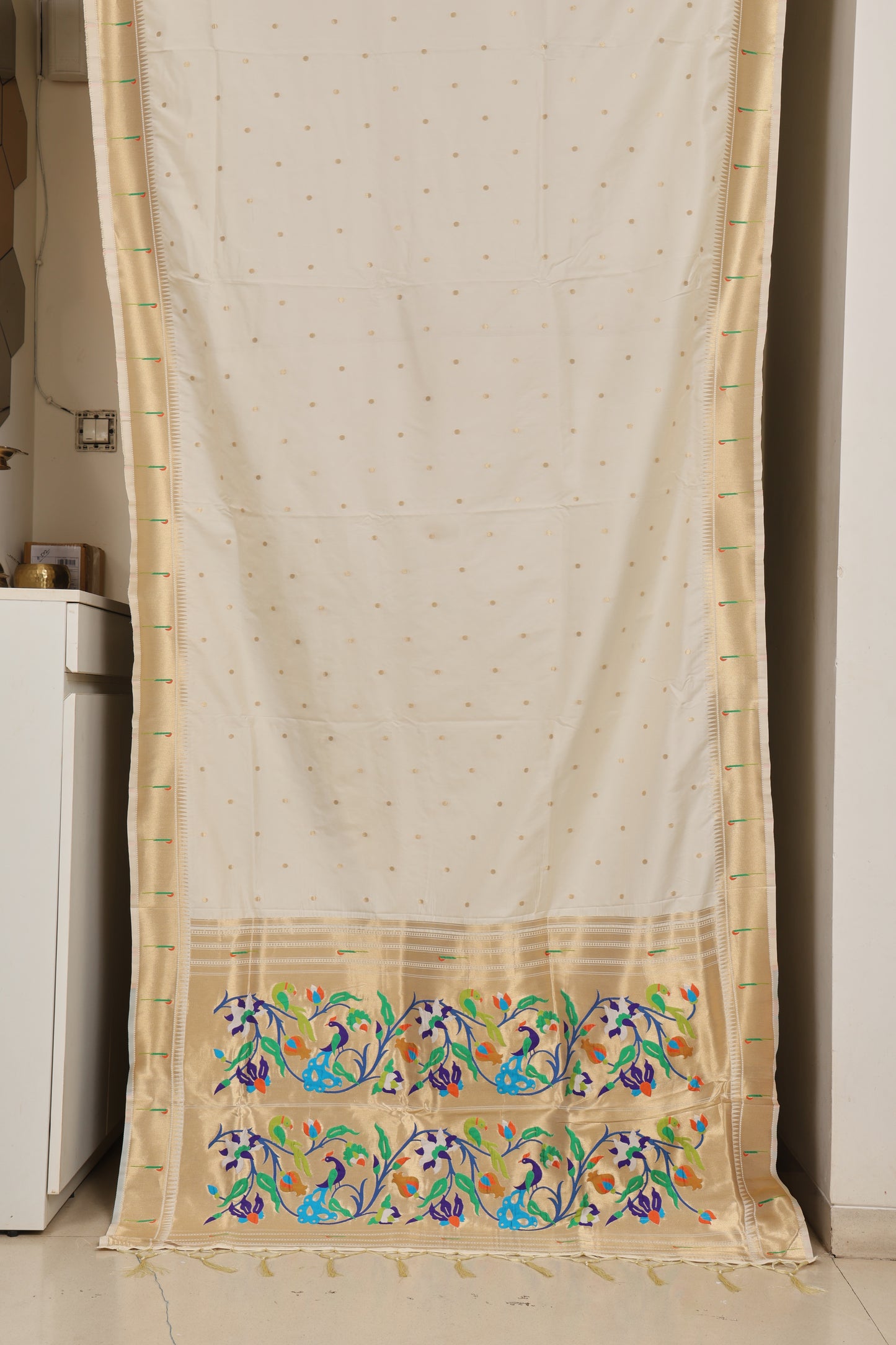 Off White Paithani and Kalamkari Fusion