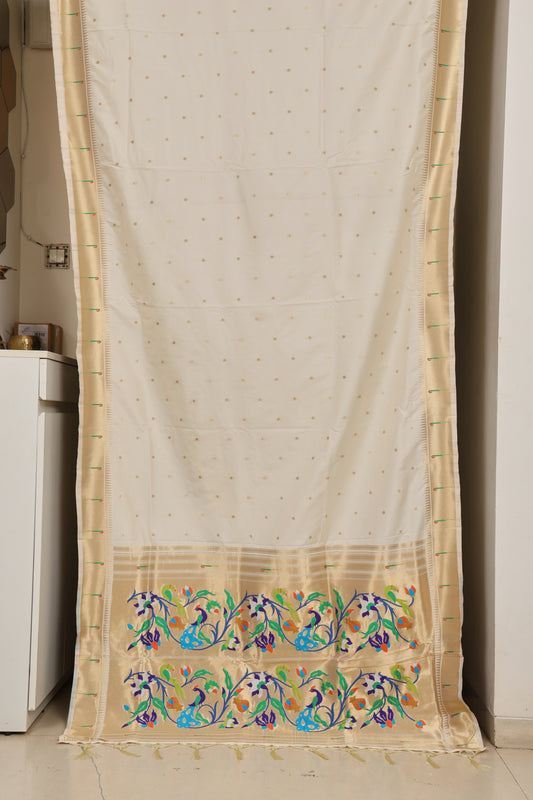Off White Paithani and Kalamkari Fusion