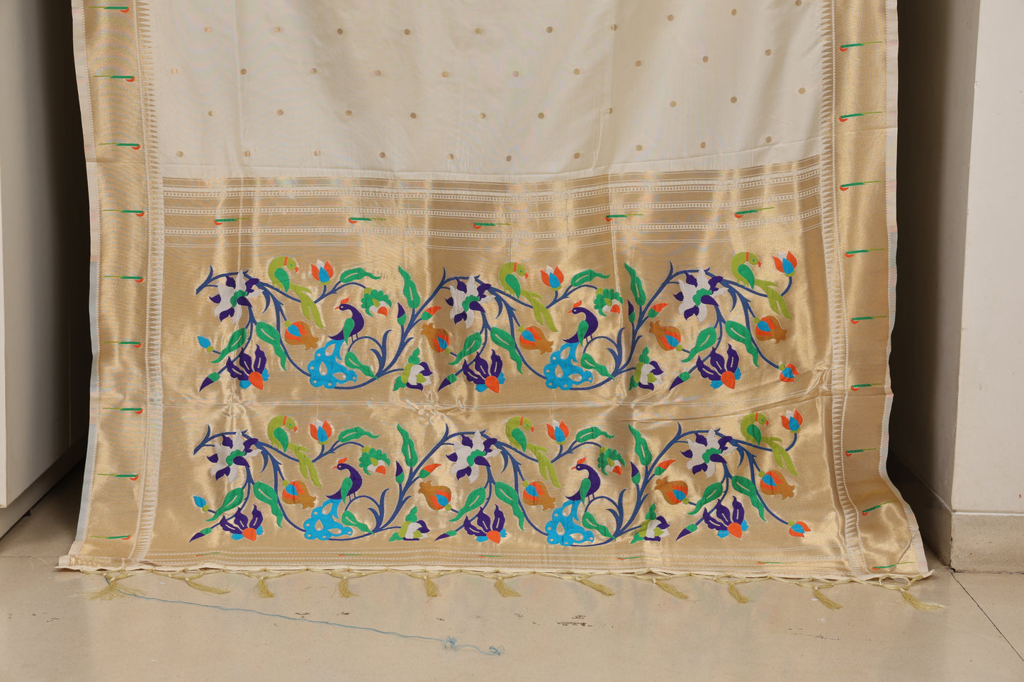 Off White Paithani and Kalamkari Fusion