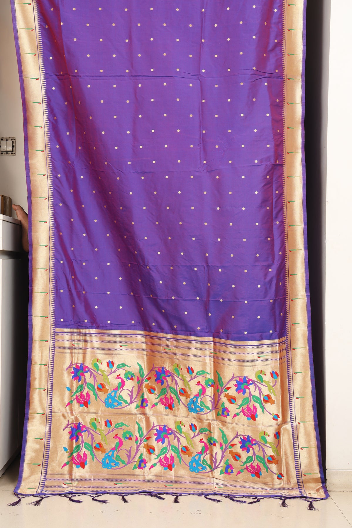 Royal Violet Paithani and Kalamkari Fusion
