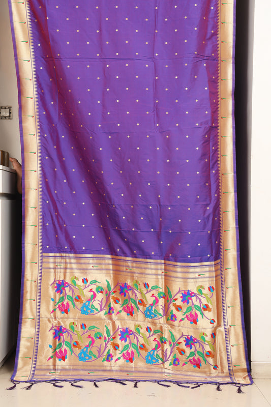 Royal Violet Paithani and Kalamkari Fusion