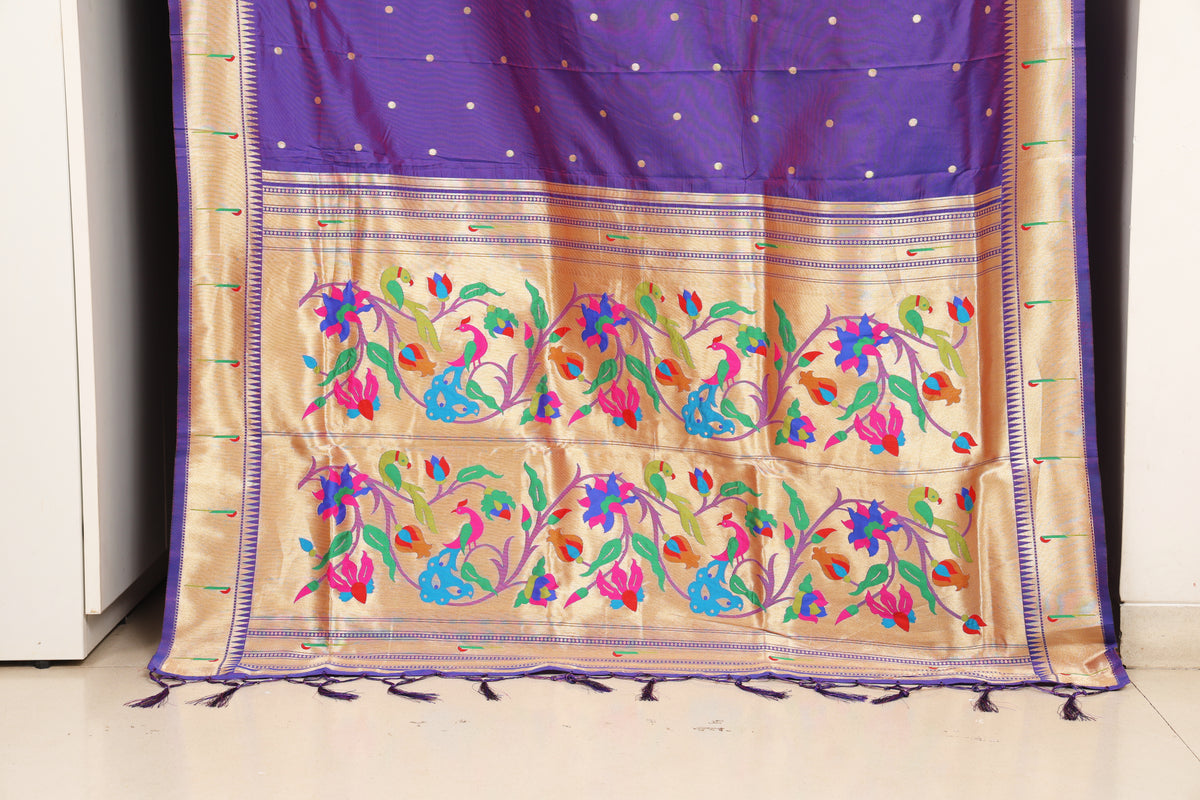 Royal Violet Paithani and Kalamkari Fusion
