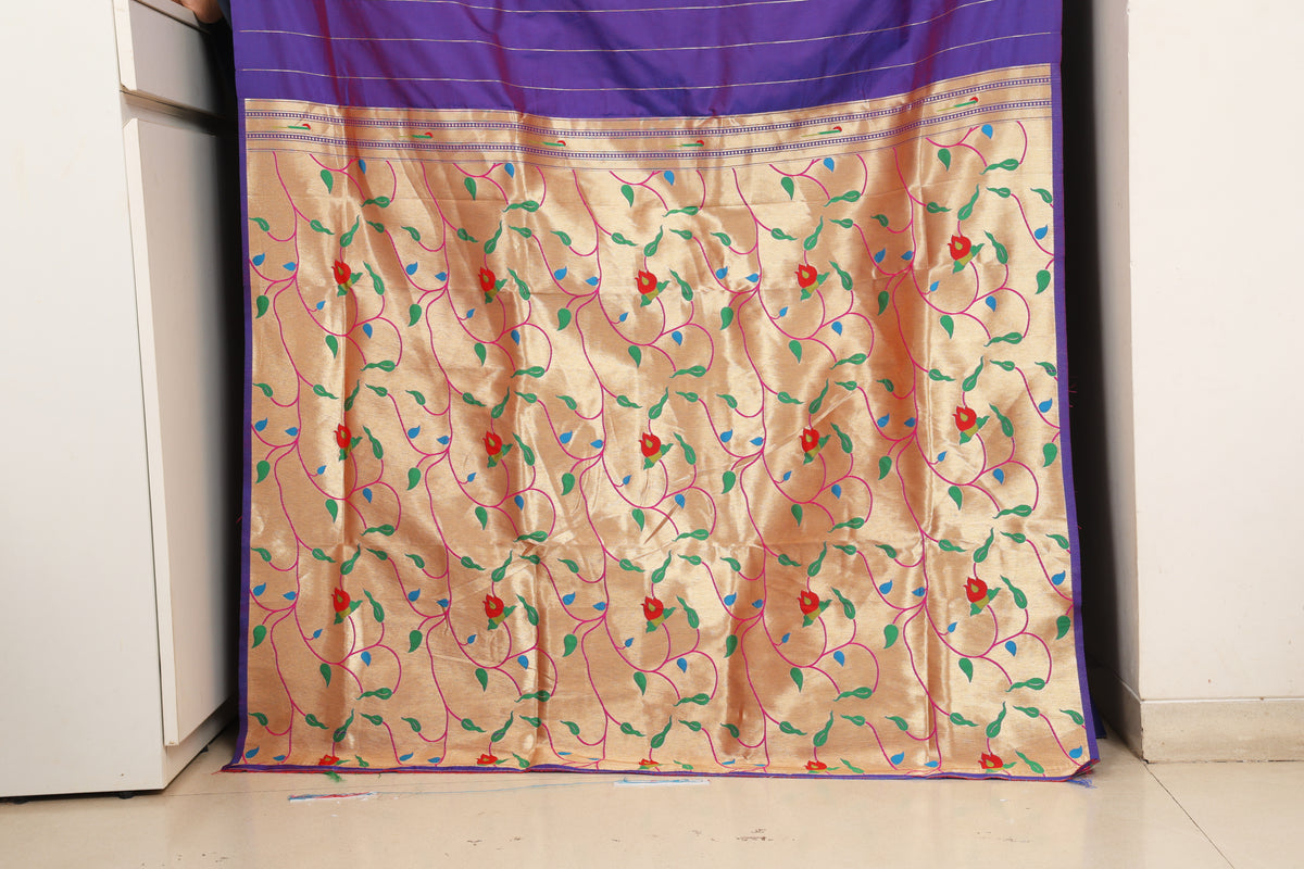 Royal Violet Paithani and Kalamkari Fusion