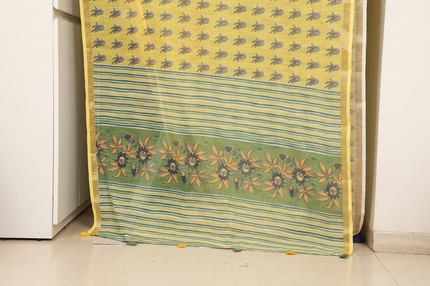 Mustard Floral Cotton Saree