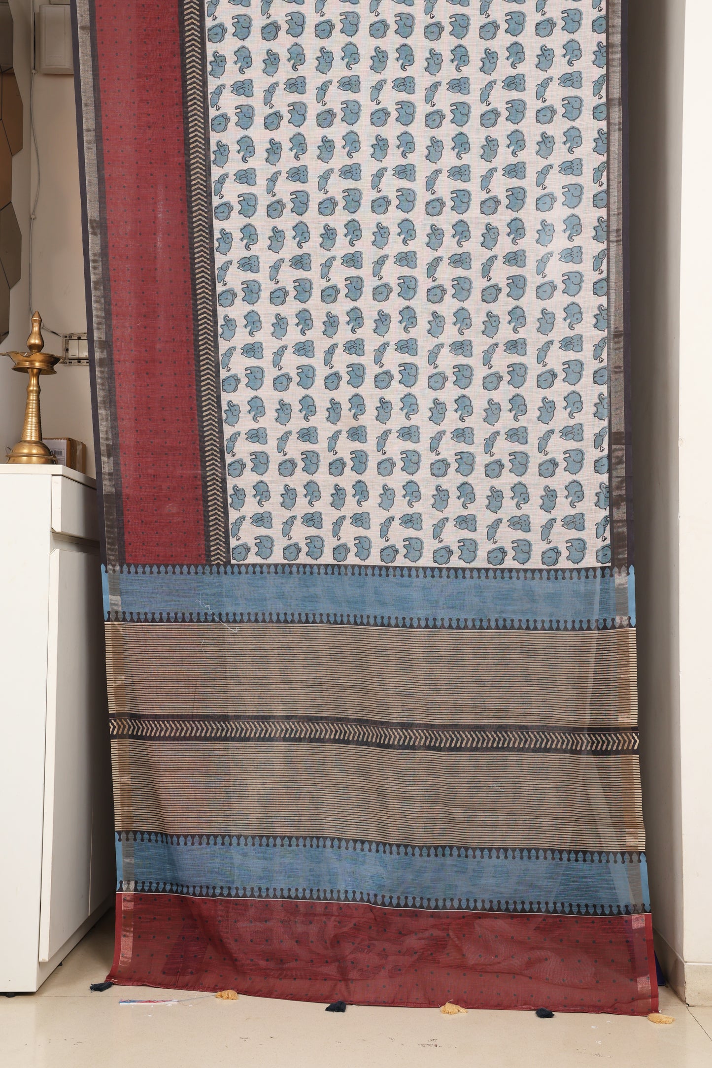 Ivory Handblock Print Cotton Saree
