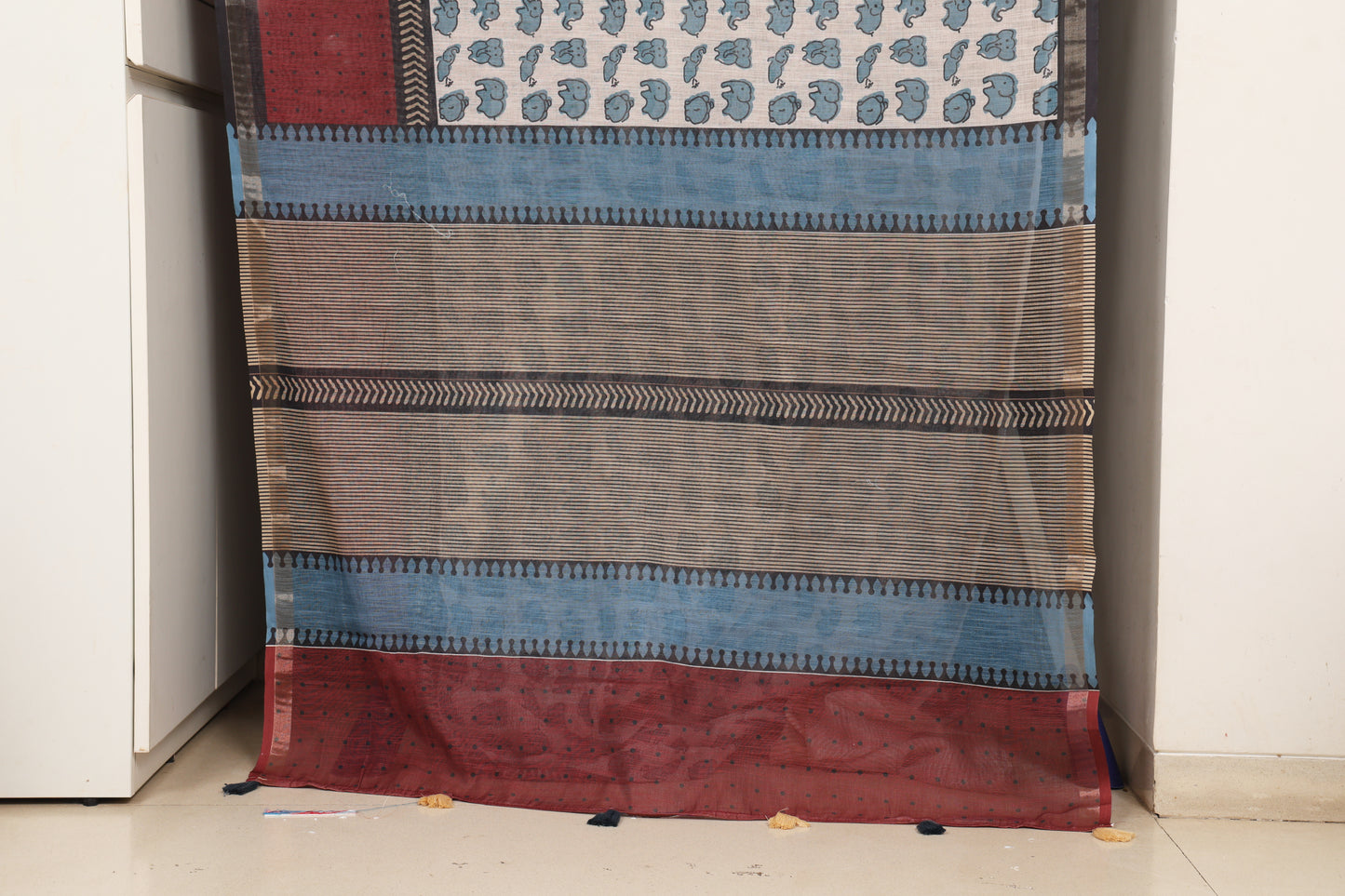 Ivory Handblock Print Cotton Saree