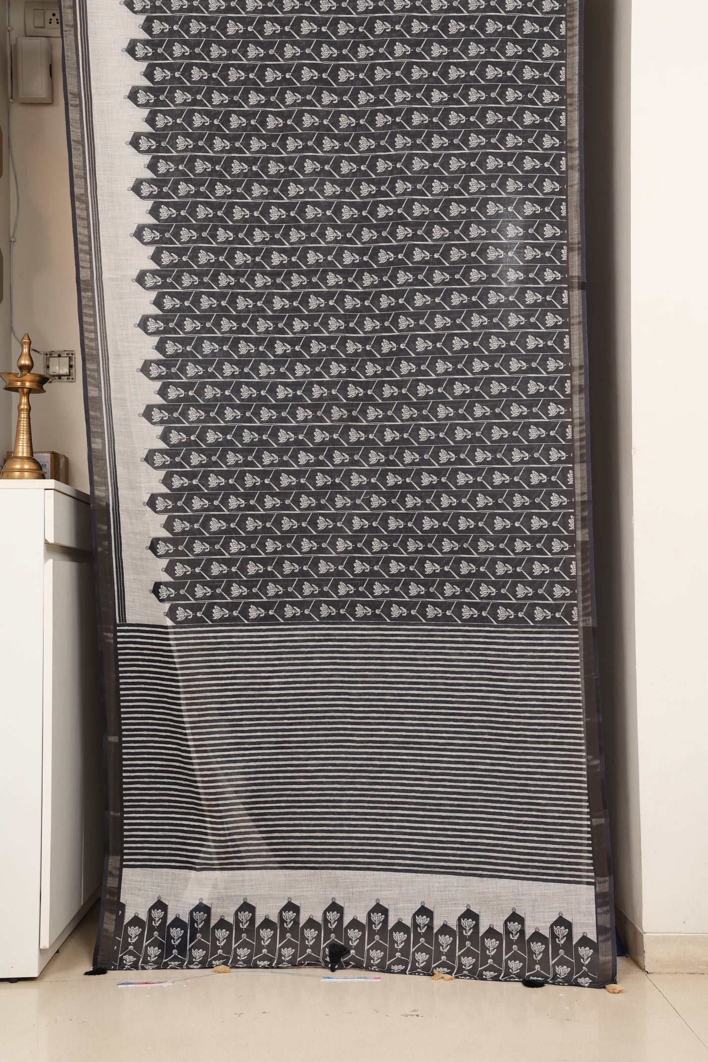 Black Handblock Print Cotton Saree
