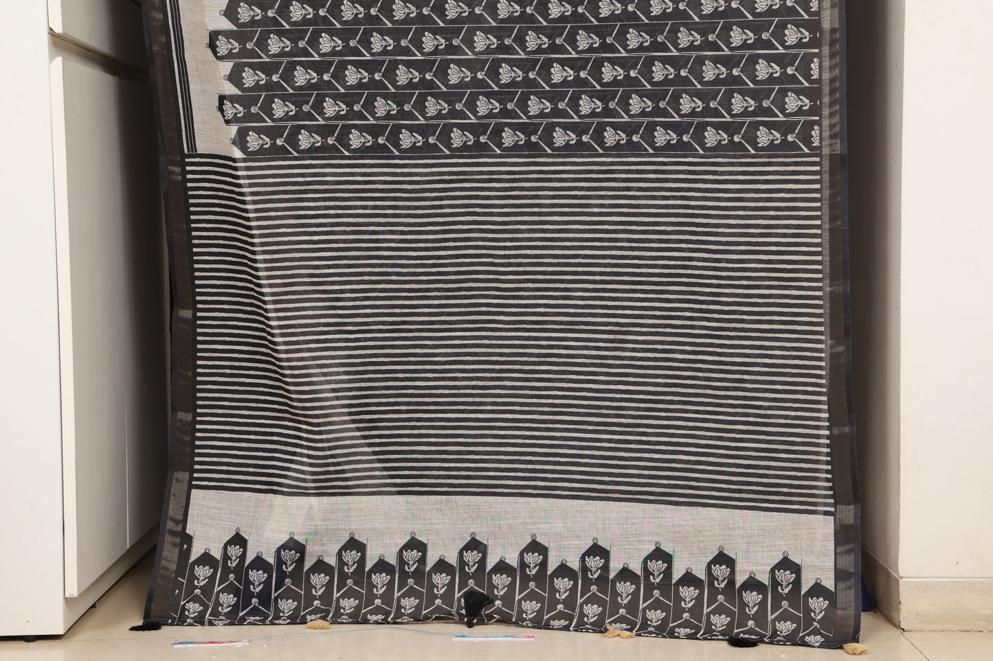 Black Handblock Print Cotton Saree