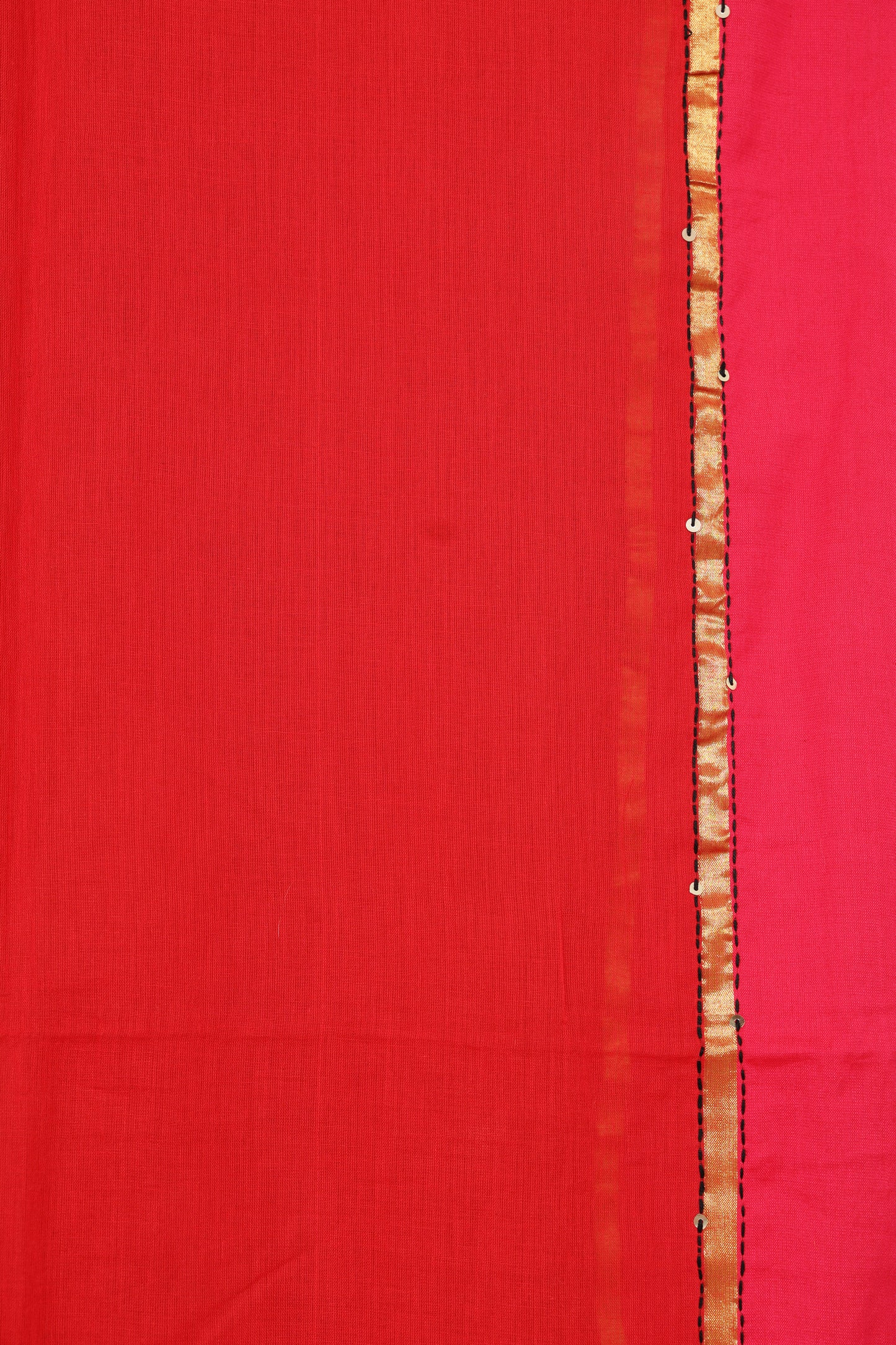 Red Mulmul Cotton Kantha Saree
