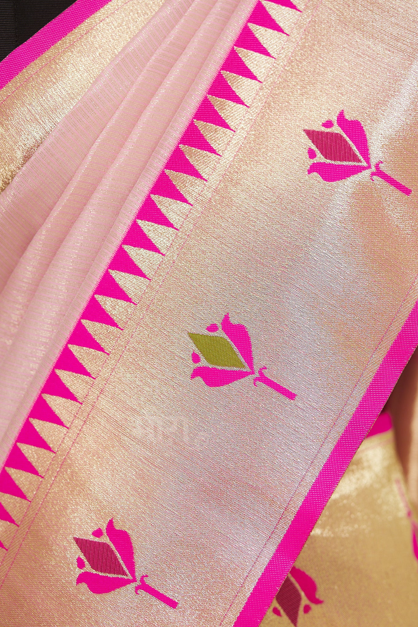 Pink Kanjivaram Silk blend Tissue Paithani Saree with unstitched blouse
