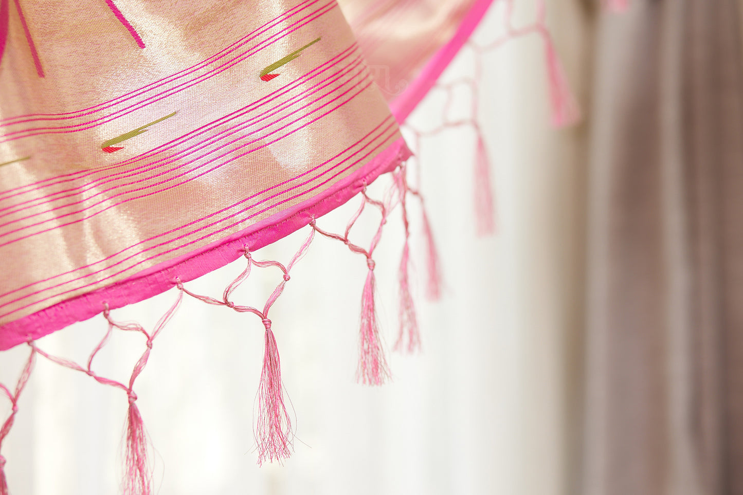 Pink Kanjivaram Silk blend Tissue Paithani Saree with unstitched blouse
