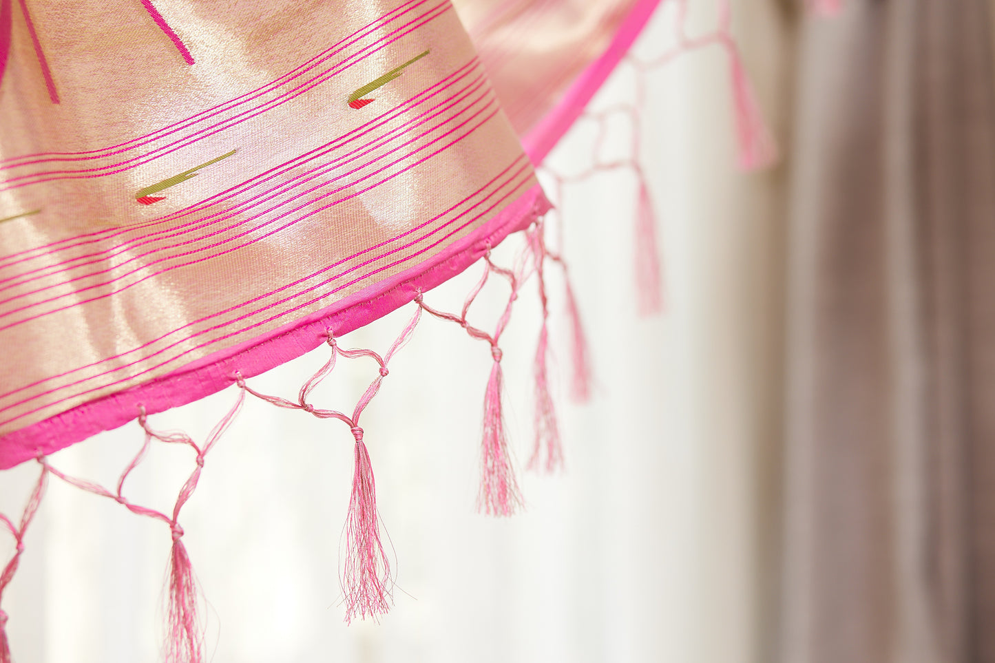 Pastel Pink Gold Zari Lotus Tissue Paithani