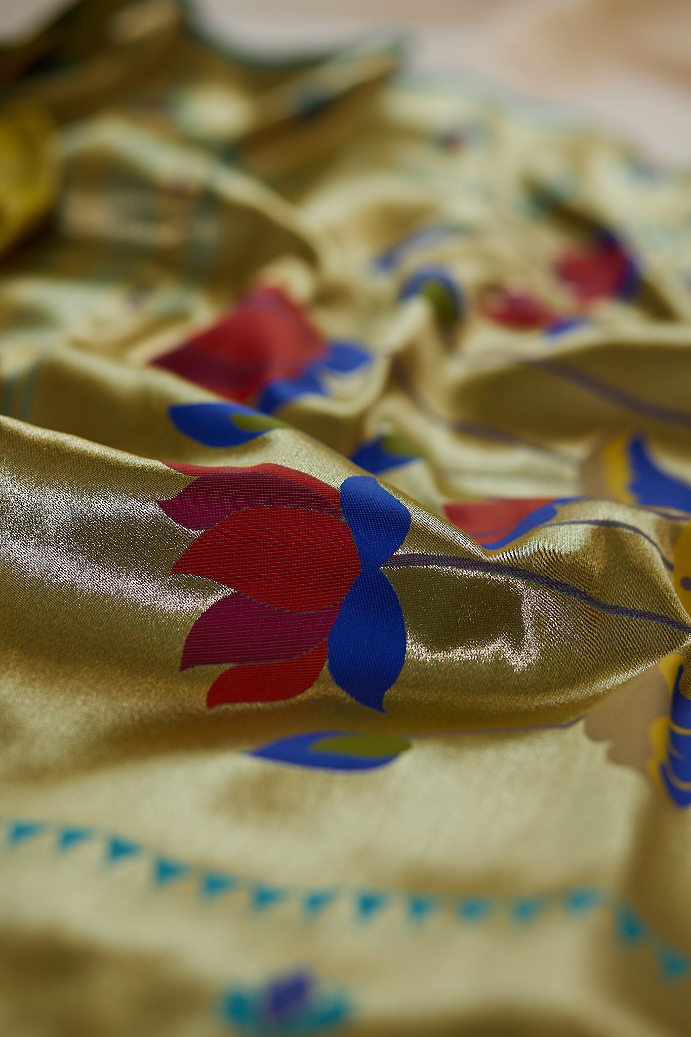 Lime Green Gold Zari Lotus Tissue Paithani