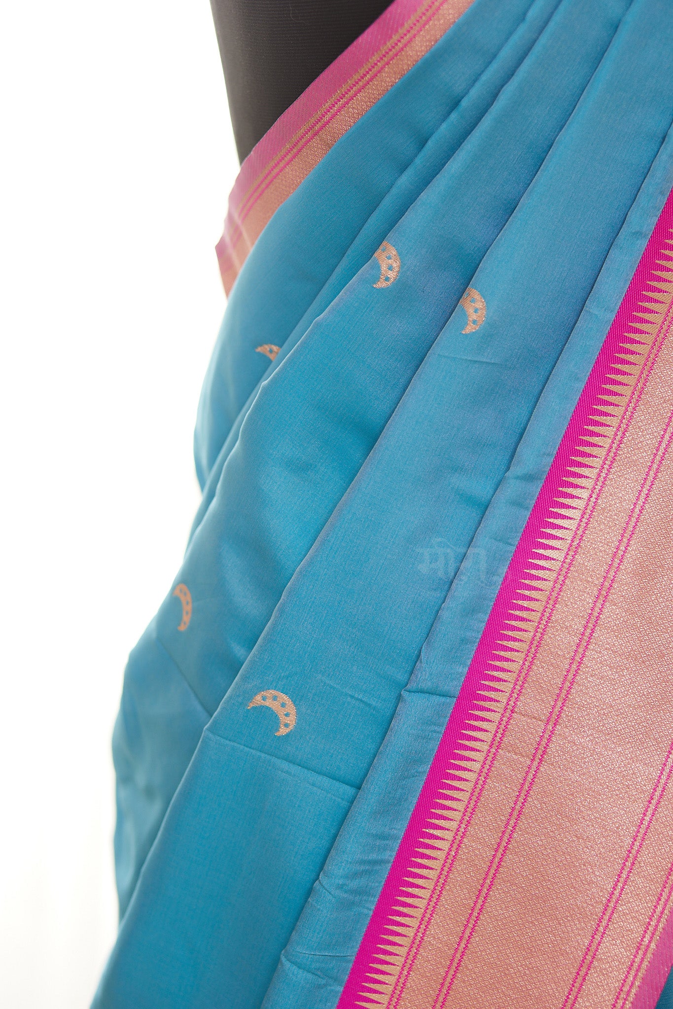 Sky Blue  Kanjivaram Silk blend Chandarkor Paithani Saree with unstitched blouse